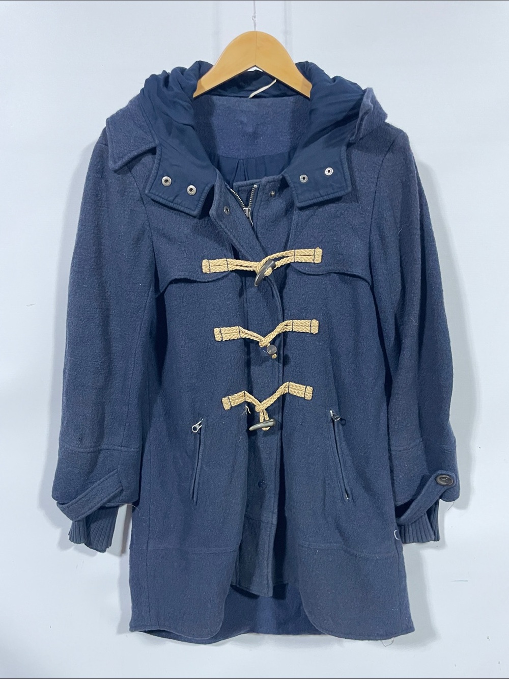 Free People Navy Hooded Toggle Pea Coat